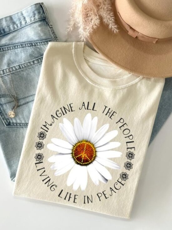 Tops - Imagine Peace T-Shirt, Imagine All the People Living Life in Peace Tee